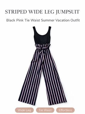 Wide Leg Striped Jumpsuit Tie Waist Black Pink Coastal Summer Outfit
